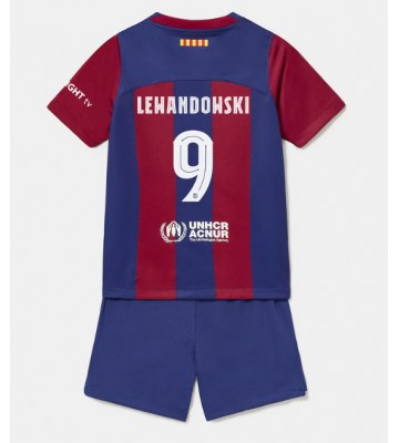 Barcelona Robert Lewandowski #9 Primera Equipación Niños 2023-24 Manga Corta (+ Pantalones cortos)